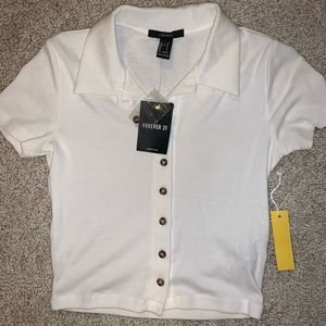 Cropped White Button Up